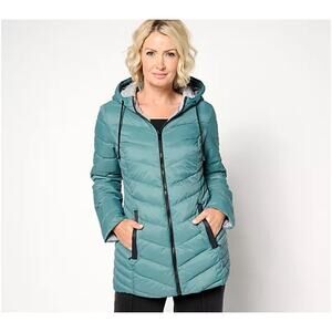 New Teal Nuage Quilted mom Coat with Hood Size Large - NWT